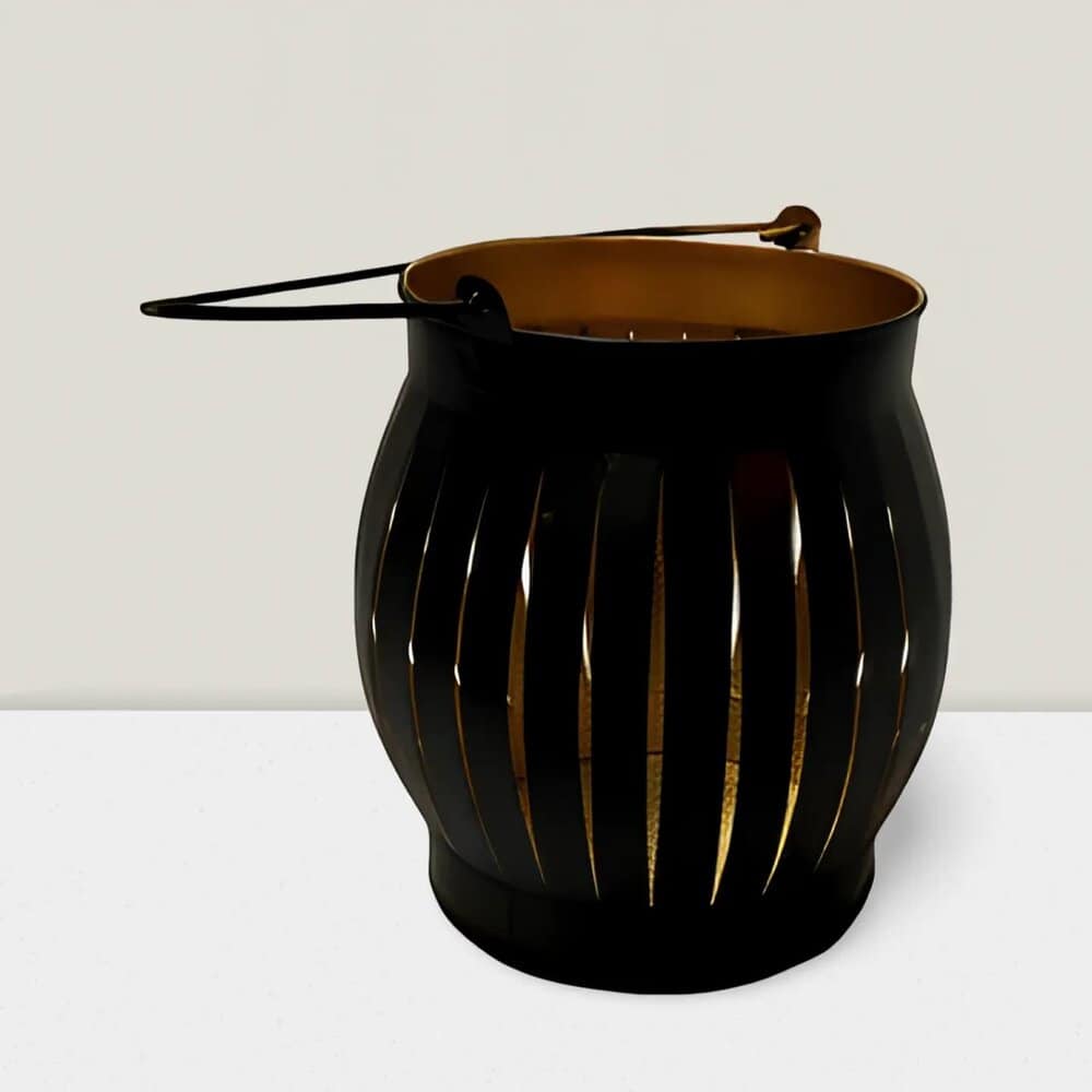 Elegant 5" Black & Gold Lantern - Modern Indoor/Outdoor Lighting Decor Windsor collection Iron Black & Gold lantern 4″HX 3″D